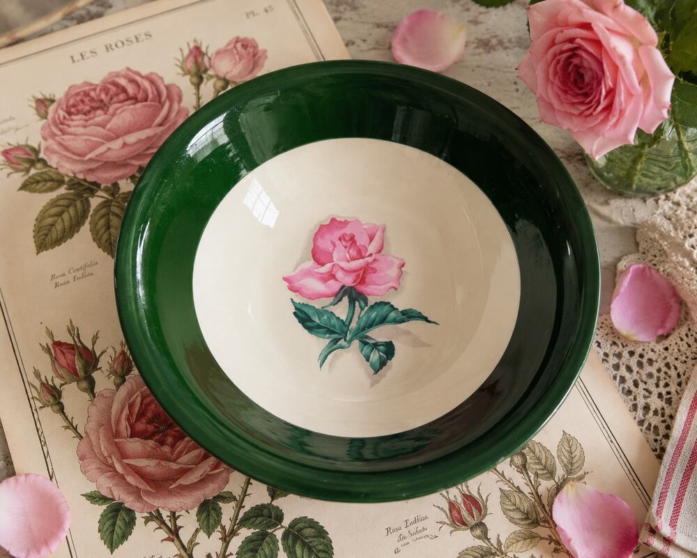 Vintage April 1953 Homer Laughlin Eggshell Nautilus USA Pink Rose Serving Bowl